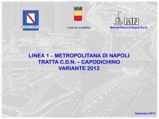 Metropolitana di Napoli S.p.A.




LINEA 1 – METROPOLITANA DI NAPOLI
   TRATTA C.D.N. – CAPODICHINO
           VARIANTE 2012




                                             Settembre 2012
 