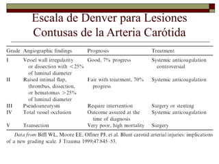 Escala de Denver para Lesiones
Contusas de la Arteria Carótida
 