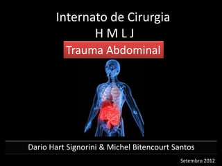 Internato de Cirurgia
              HMLJ
          Trauma Abdominal




Dario Hart Signorini & Michel Bitencourt Santos
                                           Setembro 2012
 