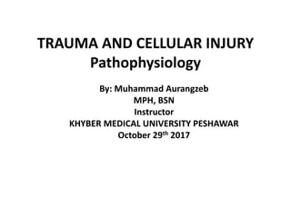 TRAUMA AND CELLULAR INJURY
Pathophysiology
By: Muhammad Aurangzeb
MPH, BSN
Instructor
KHYBER MEDICAL UNIVERSITY PESHAWAR
October 29th 2017
 