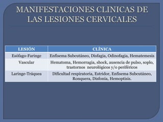 MANIFESTACIONES CLINICAS DE LAS LESIONES CERVICALES