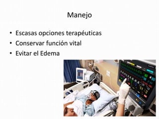 Manejo
• Escasas opciones terapéuticas
• Conservar función vital
• Evitar el Edema
 