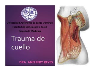 Trauma de
cuello
DRA. ANELFFRY REYES
Universidad Autónoma de Santo Domingo
Facultad de Ciencias de la Salud
Escuela de Medicina
 