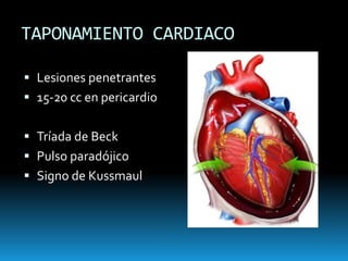 HEMOTÓRAX MASIVORestauración del volumenDescompresión de la cavidadToracotomía:1500 cc ahora