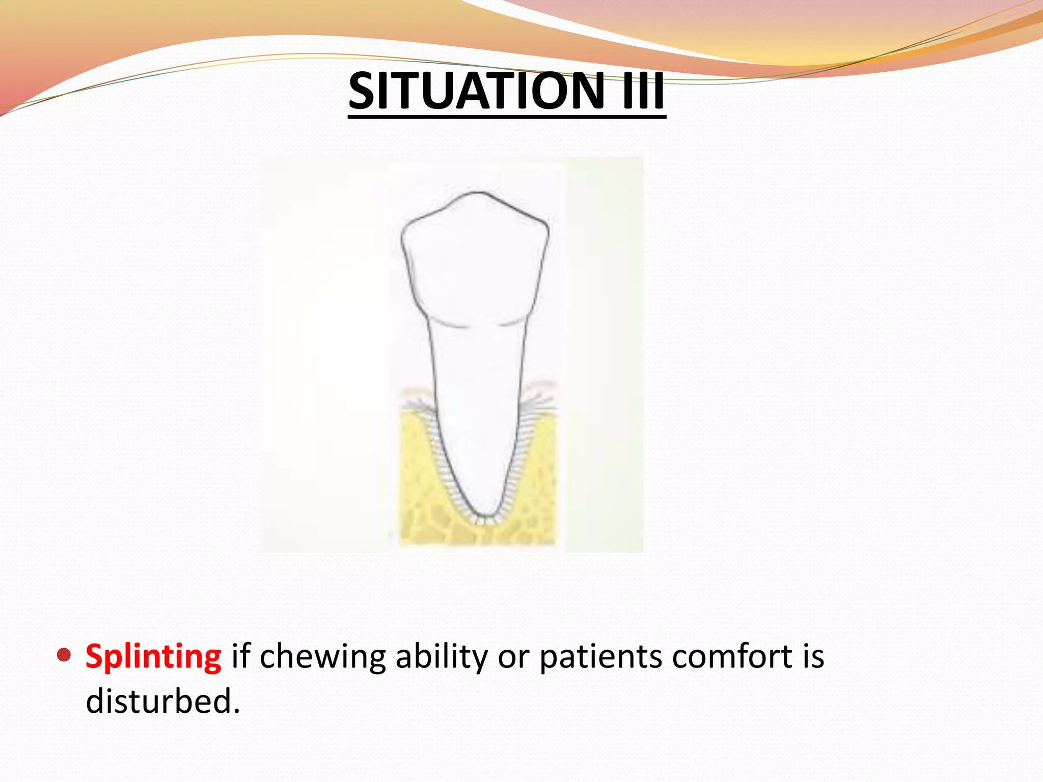 SITUATION III
 Splinting if chewing ability or patients comfort is
disturbed.
 