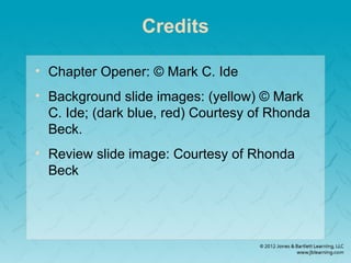 Credits
• Chapter Opener: © Mark C. Ide
• Background slide images: (yellow) © Mark
C. Ide; (dark blue, red) Courtesy of Rhonda
Beck.
• Review slide image: Courtesy of Rhonda
Beck
 