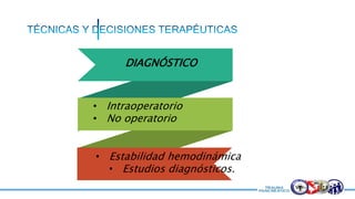 DIAGNÓSTICO
• Intraoperatorio
• No operatorio
• Estabilidad hemodinámica
• Estudios diagnósticos.
 