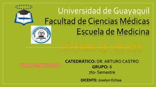 CATEDRÁTICO: DR. ARTURO CASTRO
GRUPO: 6
7to- Semestre
DICENTE: Joselyn Ochoa
Universidad de Guayaquil
Facultad de Ciencias Médicas
Escuela de Medicina
 