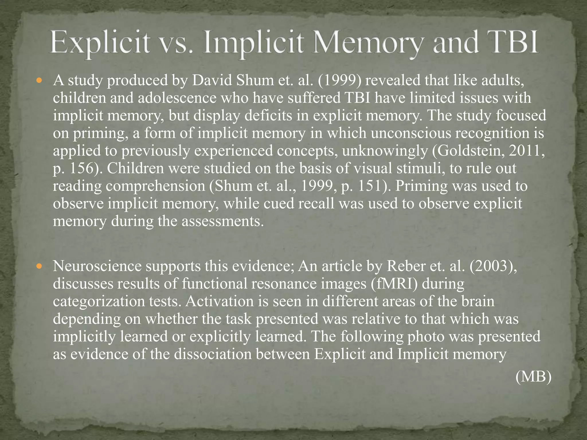 Traumatic brain injury and memory