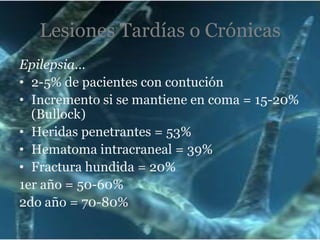 HEMORRAGIA EPIDURAL O EXTRADURALBreve perdida de conciencia seguida de un intervalo lúcido          después de 1 a 24 hrs puede entrar en estado de comaHemiparesiacontralateralMidriasis del lado del hematoma (60 % de los casos) por compresión del tercer par craneal 