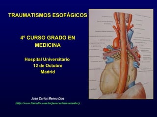 TRAUMATISMOS ESOFÁGICOS

4º CURSO GRADO EN
MEDICINA
Hospital Universitario
12 de Octubre
Madrid

Juan Carlos Meneu Diaz
(http://www.linkedin.com/in/juancarlosmeneudiaz)

 