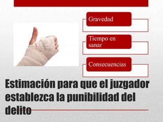 Gravedad


                 Tiempo en
                 sanar


                 Consecuencias


Estimación para que el juzgador
establezca la punibilidad del
delito
 