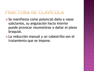 Neumotórax simpleTraumatismos cerrados y penetrantes pueden ocasionarlo. El cuadro clínico es similar, menos violento que en un neumotórax abierto o a tensión. El tratamiento es un tubo de tórax en 4º- 5º EIC por anterior a LMA, hacia arriba y atrás, y conectado a una trampa de agua con aspiración, el chequeo por radiografía nos mostrara la buena ubicación del tórax y su expansión evolutiva.