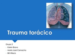 Trauma torácico
Grupo 2
- Karen Bravo
- María José Camacho
- Bill Villacis
 
