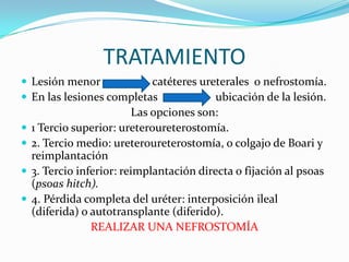DIAGNOSTICOTAC con contraste EV-UIV Alternativa: Pielografíaretrógrada.La extravasación del medio de contraste radiológico es condición indispensable