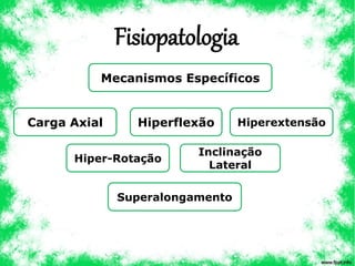 Fisiopatologia
Mecanismos Específicos
Carga Axial Hiperflexão Hiperextensão
Hiper-Rotação
Inclinação
Lateral
Superalongamento
 