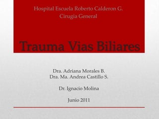 Hospital Escuela Roberto Calderon G. Cirugia General Trauma ViasBiliares Dra. Adriana Morales B. Dra. Ma. Andrea Castillo S. Dr. Ignacio Molina Junio 2011 
