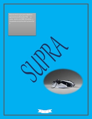 3
Nuevostenissupraparacaballero
aprovechalaofertadel 75% . su
costo total es de $300 llévatelos y
lospuedesencontrardel numero3al
7
 