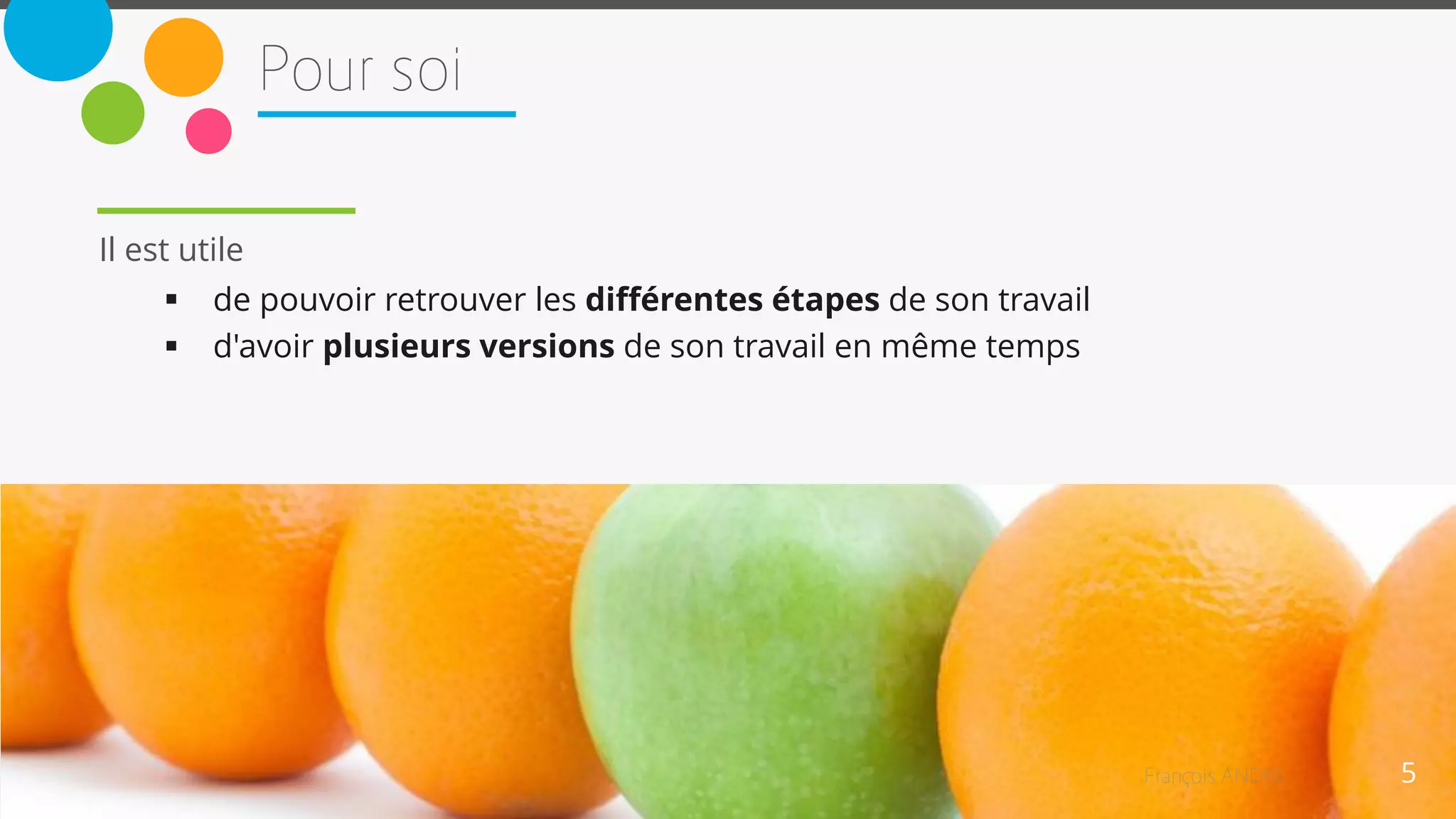 5
Il est utile
 de pouvoir retrouver les différentes étapes de son travail
 d'avoir plusieurs versions de son travail en même temps
 