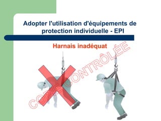 Harnais inadéquat
Adopter l'utilisation d'équipements de
protection individuelle - EPI
 
