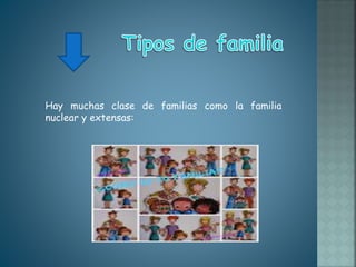 Hay muchas clase de familias como la familia
nuclear y extensas:
 