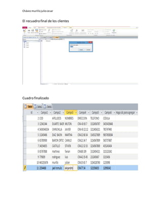 Chávezmurillojuliocesar
El recuadro final de los clientes
Cuadro finalizado