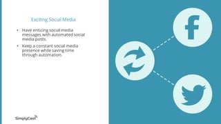 Exciting Social Media
• Have enticing social media
messages with automated social
media posts.
• Keep a constant social media
presence while saving time
through automation.
 