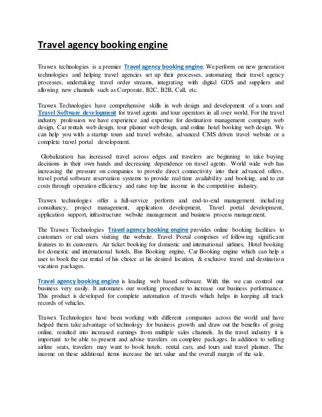 Travel agency booking engine