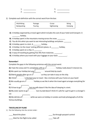 Travel and holidays vocabulary | DOCX