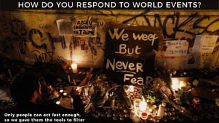 HOW DO YOU RESPOND TO WORLD EVENTS?
Only people can act fast enough,
so we gave them the tools to filter
 