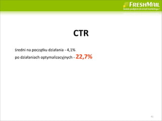 CTR
?redni	
 ?na	
 ?pocz?tku	
 ?dzia?ania	
 ?-?\	
 ?4,1%
po	
 ?dzia?aniach	
 ?optymalizacyjnych	
 ?-?\	
 ?22,7%




                                                         41
 