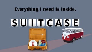 Everything I need is inside.
S U I T C A S E
Designed by Kellwyn San
 
