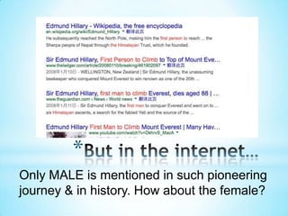 *
Only MALE is mentioned in such pioneering
journey & in history. How about the female?
 