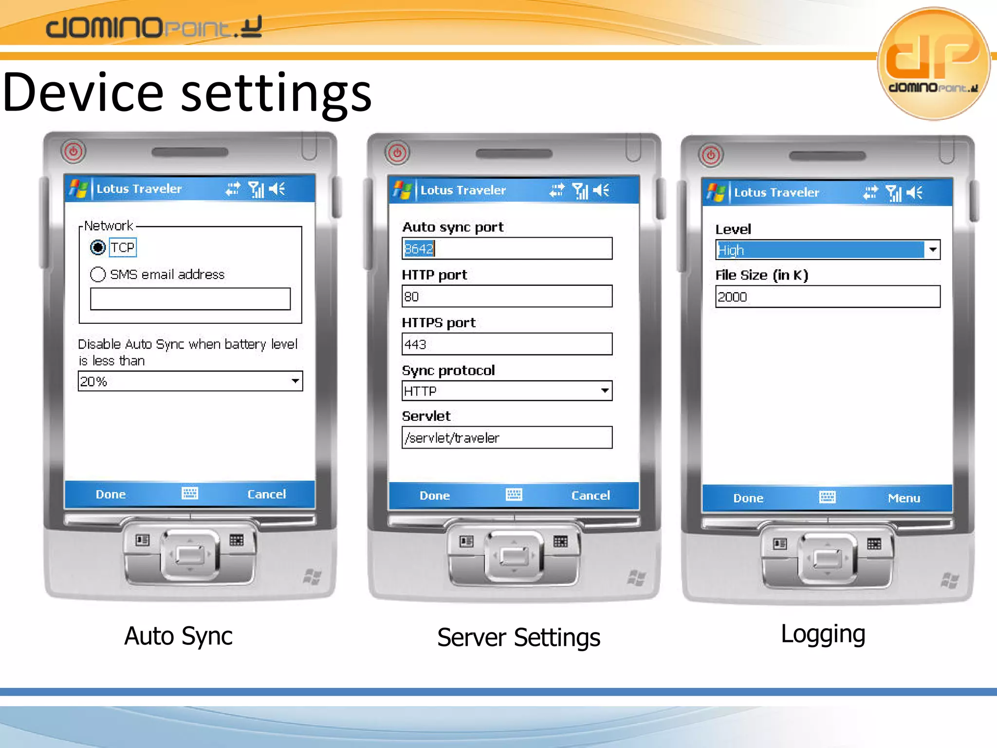 Device settings Auto Sync Server Settings Logging 