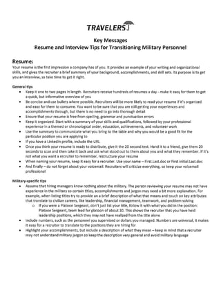 Travelers resume &amp; interview tips