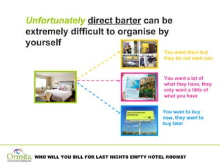 You want them but they do not want you You want a lot of what they have, they only want a little of what you have You want to buy now, they want to buy later Unfortunately   direct barter  can be extremely difficult to organise by yourself 