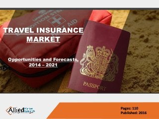 TRAVEL INSURANCE
MARKET
Opportunities and Forecasts,
2014 – 2021
Pages: 110
Published: 2016
 