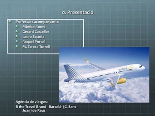 0. Presentació
Professors acompanyants:
Mònica Bonet
Gerard Carceller
Laura Escoda
Raquel Porcel
M. Teresa Torrell
Agència de viatges:
B the Travel Brand -Barceló- (C. Sant
Joan) de Reus
 