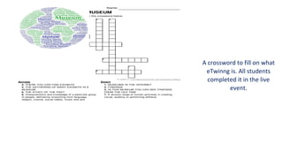 A crossword to fill on what
eTwinng is. All students
completed it in the live
event.
 