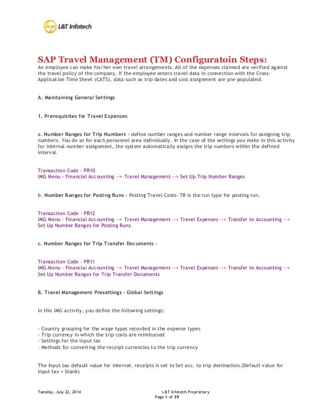 travel management configuration steps