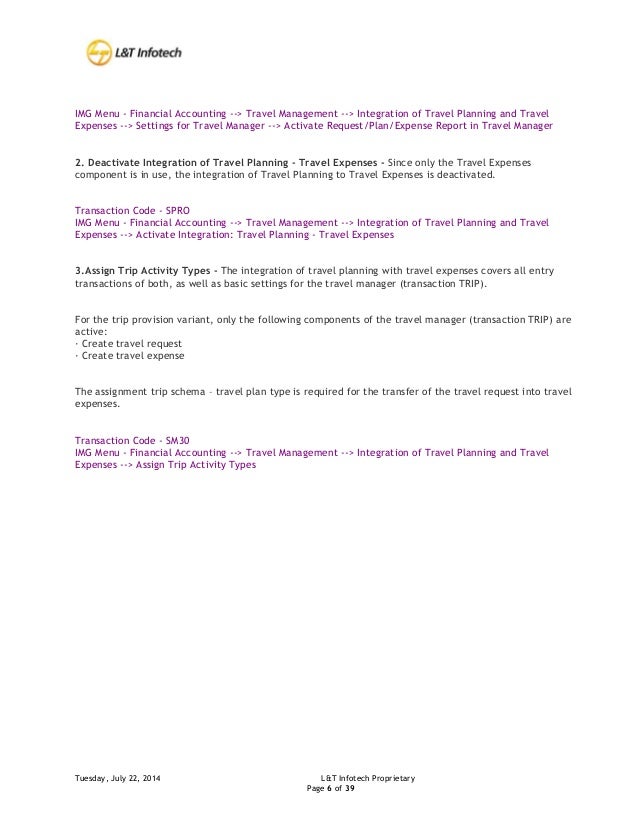 travel management configuration steps