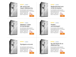 Allt i ett kyl med
trippel miljöklassning
Multifunktionskyl som
är lätt att anpassa
Räddaren i nöden
för barnfamiljen
Perfekt i
sommarstugan!
Rymligast av de små
Ny CO2 teknik för en
effektivare frys
 