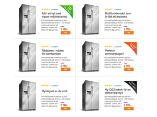 Allt i ett kyl med
trippel miljöklassning
Multifunktionskyl som
är lätt att anpassa
Räddaren i nöden
för barnfamiljen
Perfekt i
sommarstugan!
Rymligast av de små
Ny CO2 teknik för en
effektivare frys
 