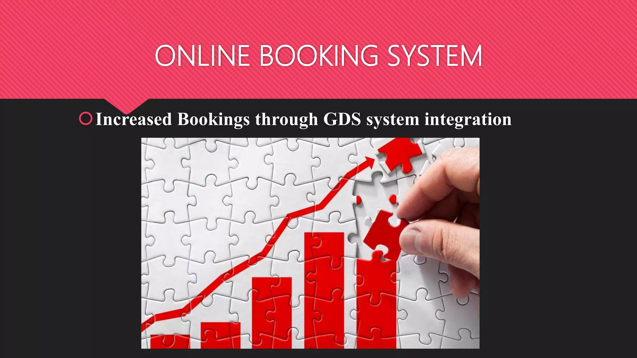 ONLINE BOOKING SYSTEM
Increased Bookings through GDS system integration
 
