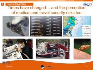 1

Trends in Travel Risks

Times have changed… and the perception
of medical and travel security risks too

7/10/2013

23

 