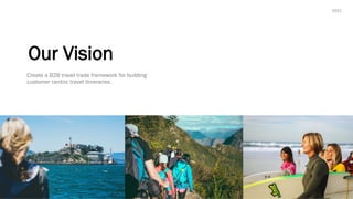 Our Vision
Create a B2B travel trade framework for building
customer centric travel itineraries.
2021
 