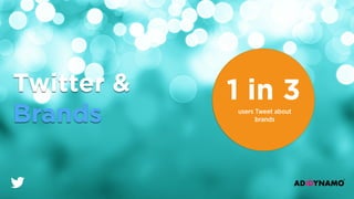 Twitter &
Brands
76%users follow brands
1 in 3users Tweet about
brands
 