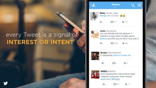 renee @renastyyyy!
you can literally see the passion in
valentino’s eyes when he talks about
fashion and the way he fell in love with it
Brodes @BrodieMart55!
In desperate need of a new car
Matty. @matty_selley!
Hungry but no food
73 114
294229
every Tweet is a signal of
INTEREST OR INTENT
1 5
WIRED @WIRED!
How hacking their instruments helps
measure musicians’ brain activity
word.com/1BRLpga
27 17
 