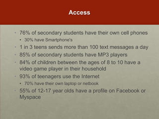 "Kids tell us they power down to come to school.”-Julie Evans, CEO of Project Tomorrow (2008) 