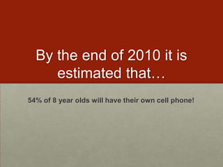 Speak up 2010 Report 100,000+ studentsFor the first time since 2003, when asked to identify the major obstacle to prevent use of technology in school, students in grades 6–12 said “I cannot use my own cell phone, smart phone or Mp3 player in school.”